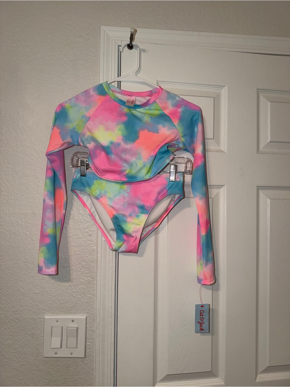 Cat & Jack Kids Long-Sleeve Tie-Dye Swim Set - Pink Blue Green